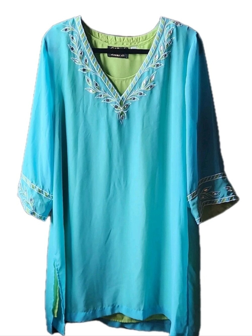 Bob Mackie Large Wearable Art 2pc Tunic Set Blue Embroidered Rhinestone - Picture 1 of 10
